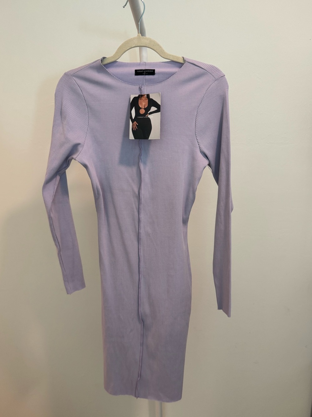 Naked wardrobe size 1X Long Sleeve Ribbed Knit Dress - Lilac NWT